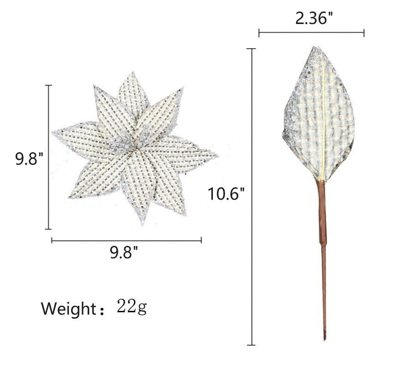 Glitter Artificial Poinsettia Flowers 10 Pcs Christmas Decorations for Tree Garland Rattan Accessories