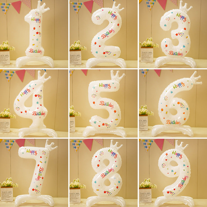 Bulk 10 pcs 42-inch White Crown Foil Number Balloons - for Birthday Party Decorations and Photo Props Wholesale