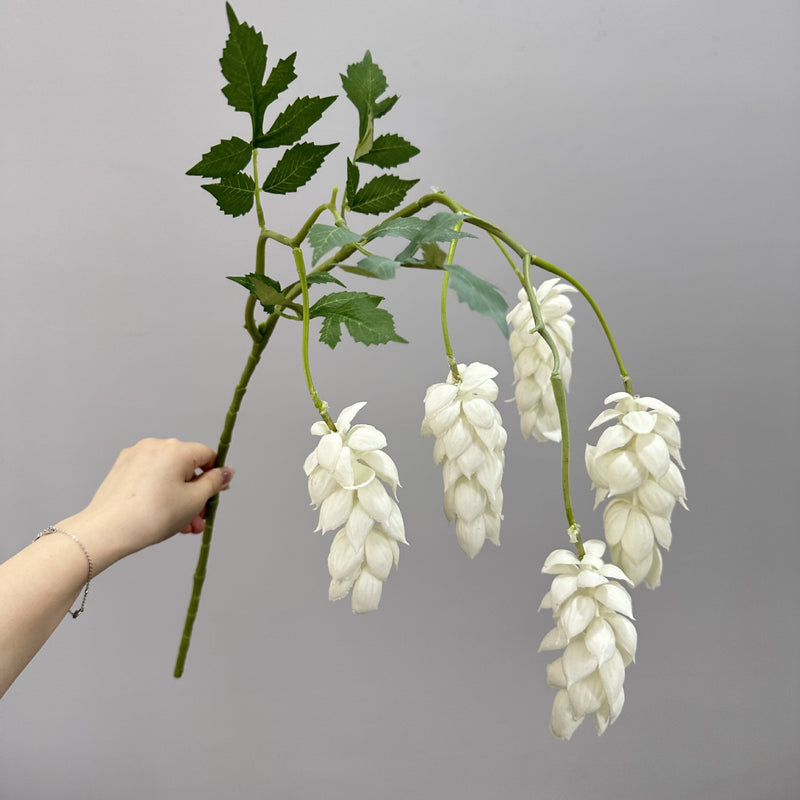 Artificial Hops Single Stem with 5 Blooms, 20" Tall, PU Material, Indoor/Outdoor Use, Wedding & Event Decor