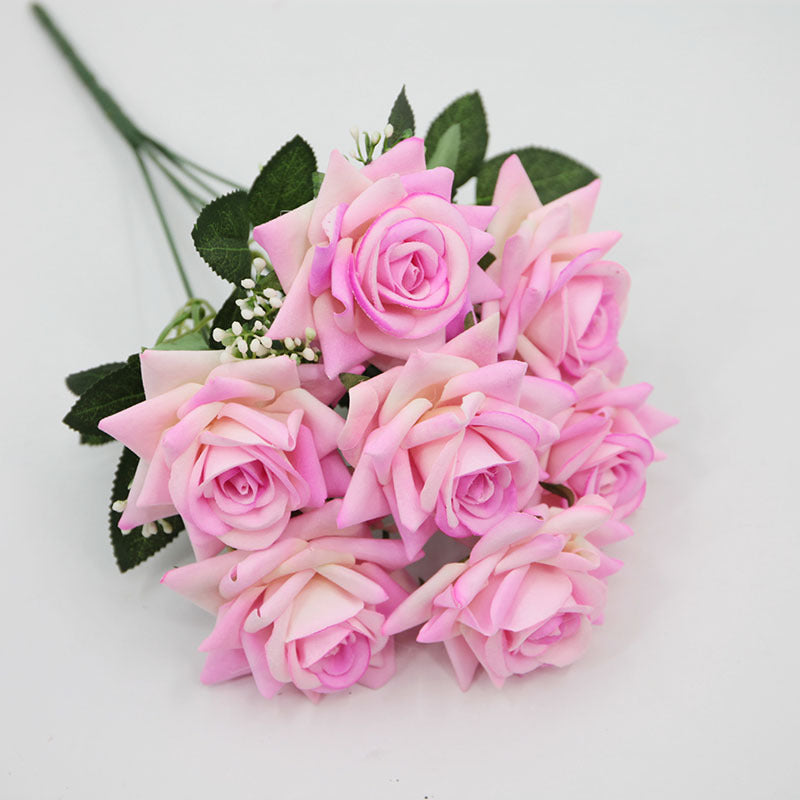 15" Artificial Rose Bush with 7 Blooms, Silk-Like Fabric Floral Stems for Home Decor, Weddings & Events