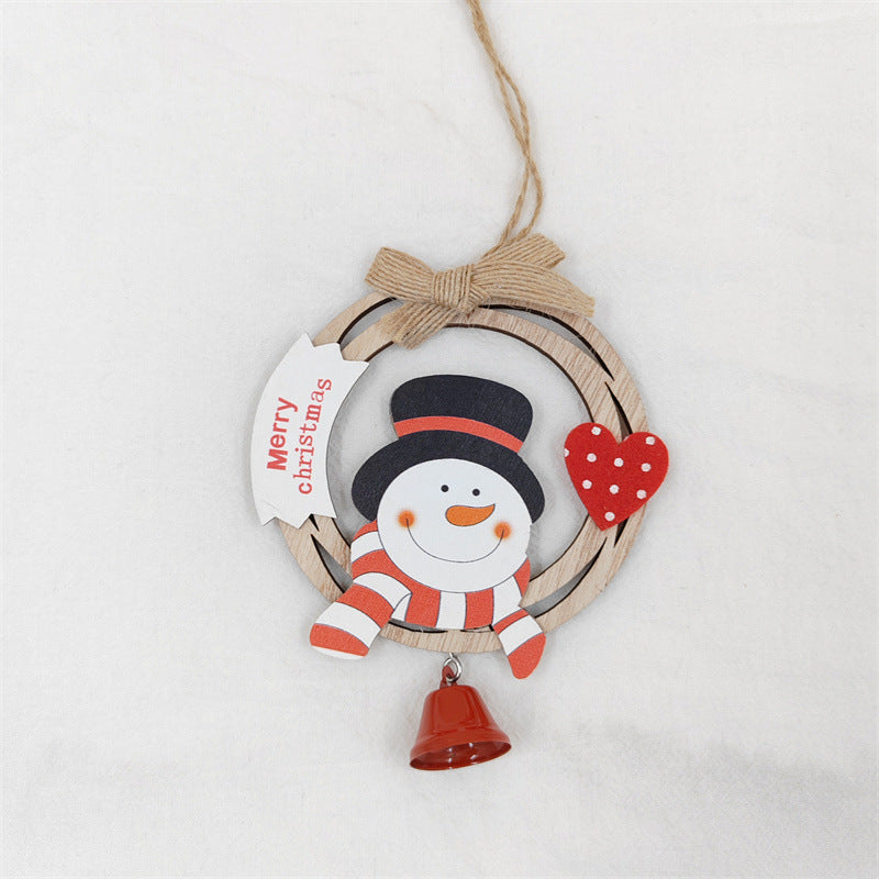 Wooden Hanging Christmas Decorations with Bell Santa Claus Snowman Elk, Bulk Xmas Tree Window Ornaments