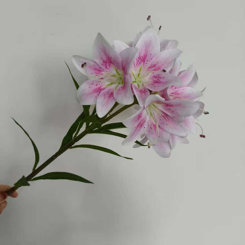 Single Stem Faux Lily with 10 Blooms, 24" Tall, Silk-Like Fabric, for Weddings, Home Decor, and Events