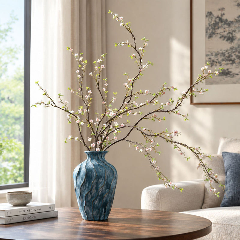 Artificial Wildflower Branch, Single Stem with 30 Blooms, Tall 50" Faux Silk-Like Fabric for Vases, Home & Window Display