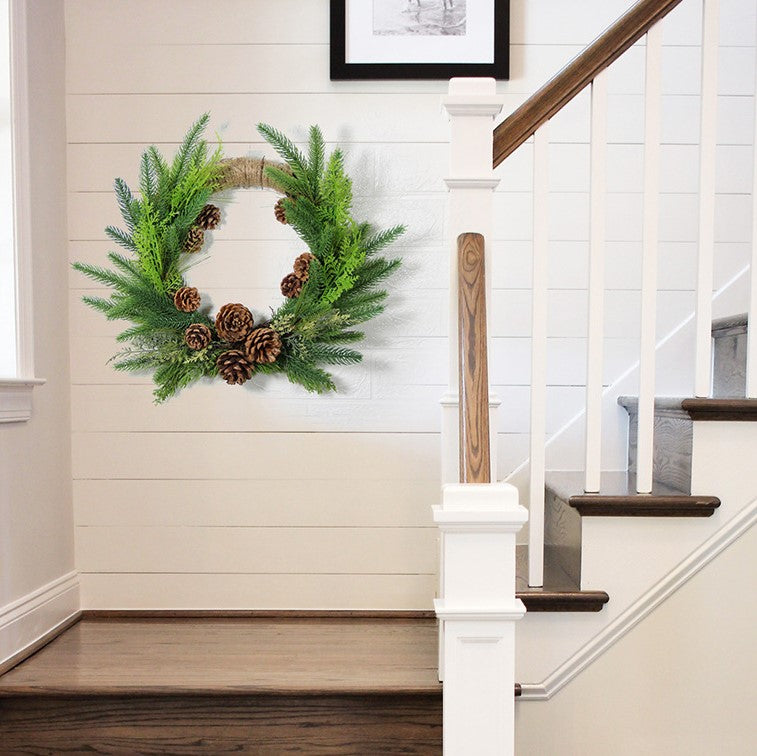 Bulk Artificial Pine Needle and Pine Cone Christmas Wreaths Greenery Ornaments for Front Door Wall Hanging Home Decor