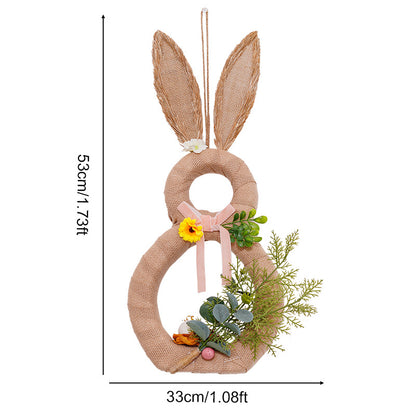 Easter Bunny Wreath - 1.73ft Burlap Rabbit Decor for Easter Christmas Home Party Hanging Decorations