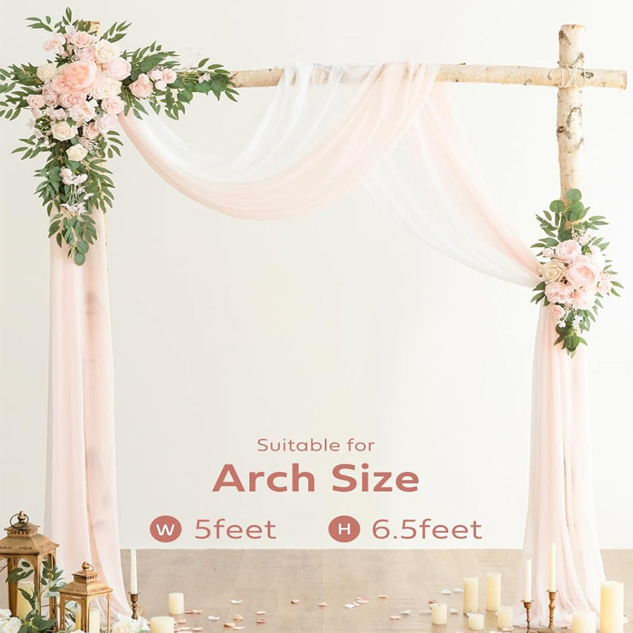 Wedding Arch Floral Set with Sheer Curtains - UV-Resistant Silk Touch Roses