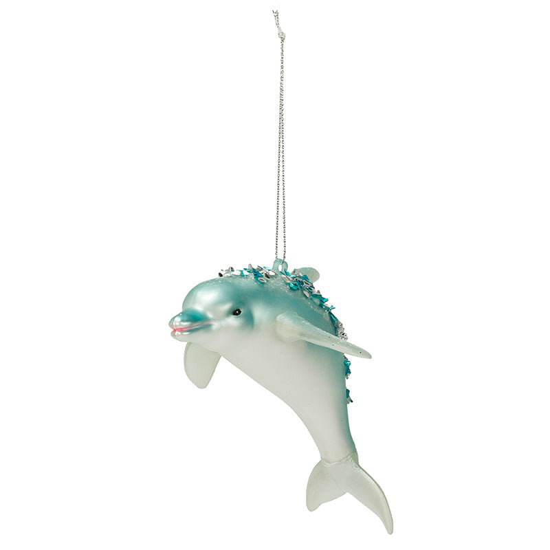 Artificial Glitter Dolphin Ornaments 12 Pcs Christmas Hanging Decorations Bulk Set