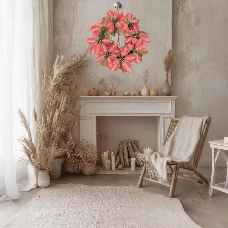 Artificial Poinsettia Garland, 18" Christmas Vine for Holiday Decor, Door Hanging & Commercial Displays