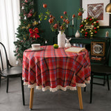 Bulk Plaid Yarn Dyed Fabric Round Tablecloth with Tassel Wholesale
