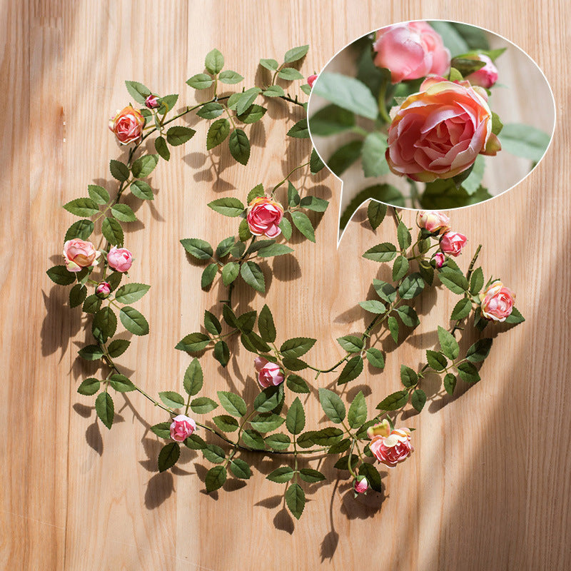 Artificial Angus Rose and Small Rose Vine Garland, 57 Inch Silk-Like Fabric, Wedding Arch and Wall Decor