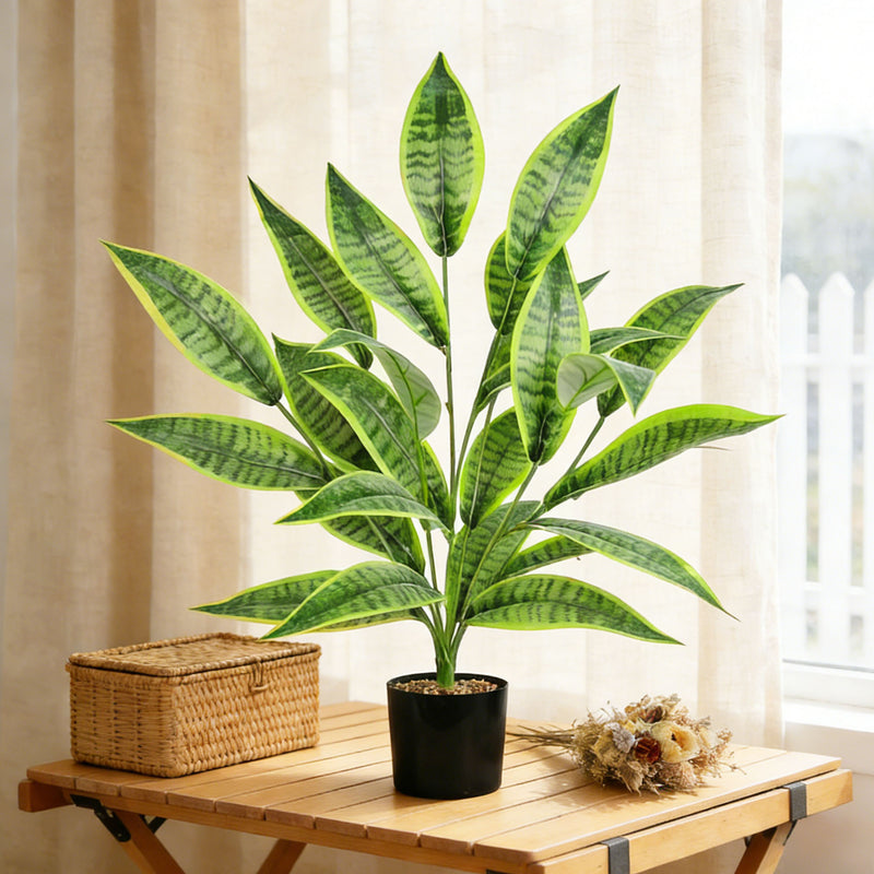 Artificial Snake Plant Bush with Variegated Leaves, 25" Tall Realistic Faux Plant for Home Office Decor, Wedding & Event Styling