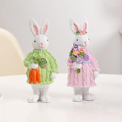 Easter Nordic Style Resin Rabbit Figurine - 5.9" Ins Trendy Sweater Bunny Decor for Party & Home (Gift Idea)