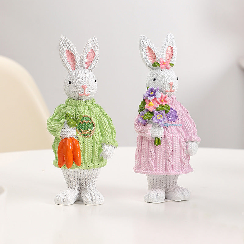 Easter Nordic Style Resin Rabbit Figurine - 5.9" Ins Trendy Sweater Bunny Decor for Party & Home (Gift Idea)