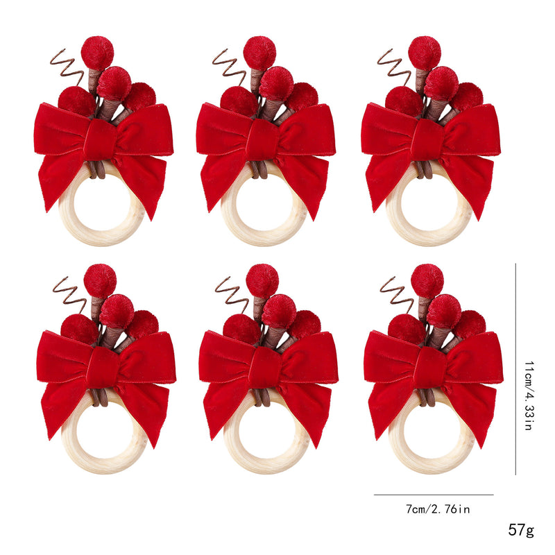 Set of 6 Velvet Napkin Rings, Christmas-Themed Napkin Holders for Holiday Table Decor