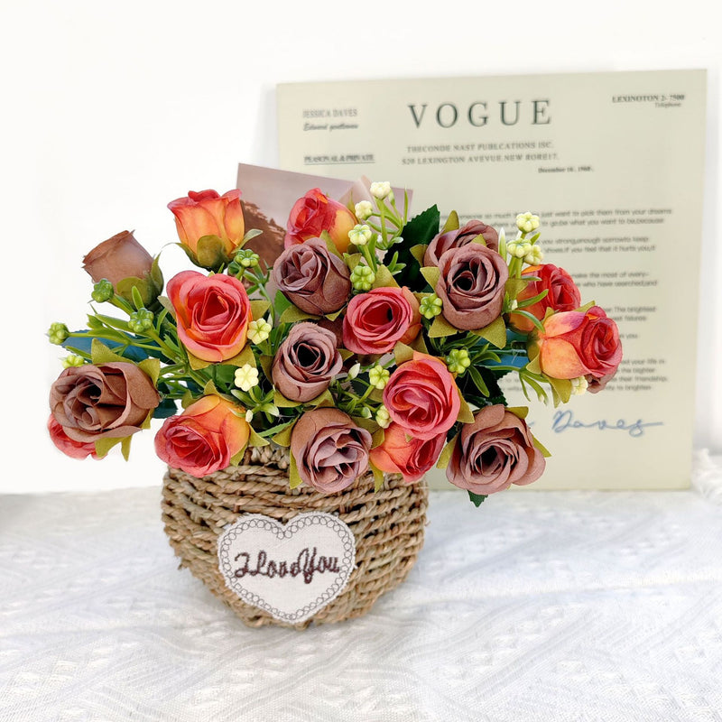10-Bloom Artificial Rose Bush, 12" Tall, Modern Style for Home Decor, Wedding Arrangements, and Events