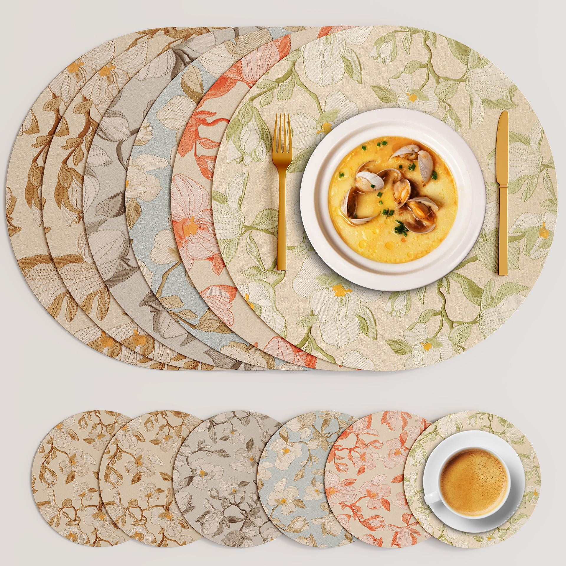 Heat-Resistant Round Placemats (13"x13") - Waterproof Oil-Proof Thickened Chinese Style Table Mats for Dining & Hotel