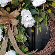 Artificial Magnolia Flower Wreaths 12 Inch Bulk Natural Rattan Front Door Wall Hanging Home Decor