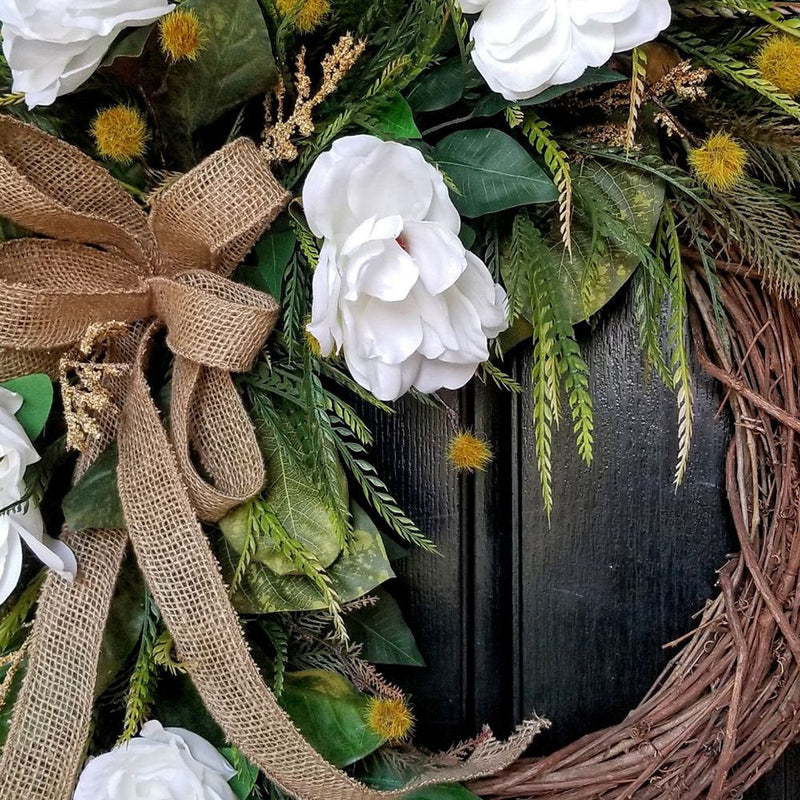 Artificial Magnolia Flower Wreaths 12 Inch Bulk Natural Rattan Front Door Wall Hanging Home Decor