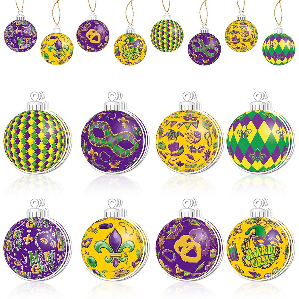 Bulk 16 Pcs Ball-shape Hanging Pendants Decoration with Rope for Mardi Gras Party Decor Wholesale