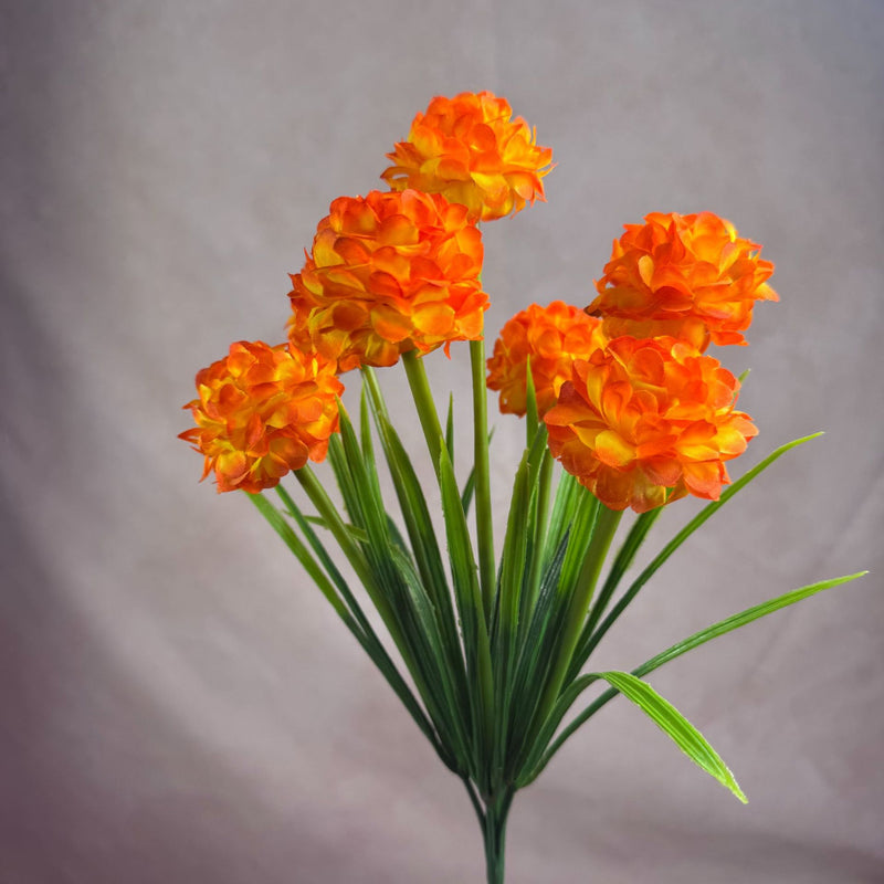Artificial Chrysanthemum Bush with 6 Blooms, 18" PU Floral Stems for Weddings, Home Decor & Events, Realistic Fake Flowers