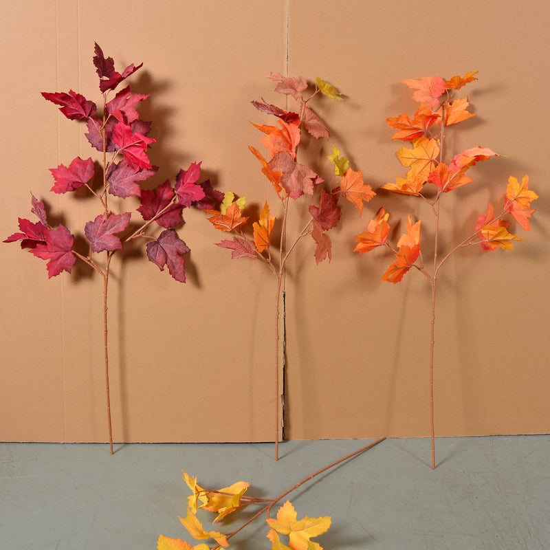 Artificial Maple Leaf Stem, 28" Fall & Christmas Decor, Realistic Faux Foliage for Home, Wedding & Commercial Displays