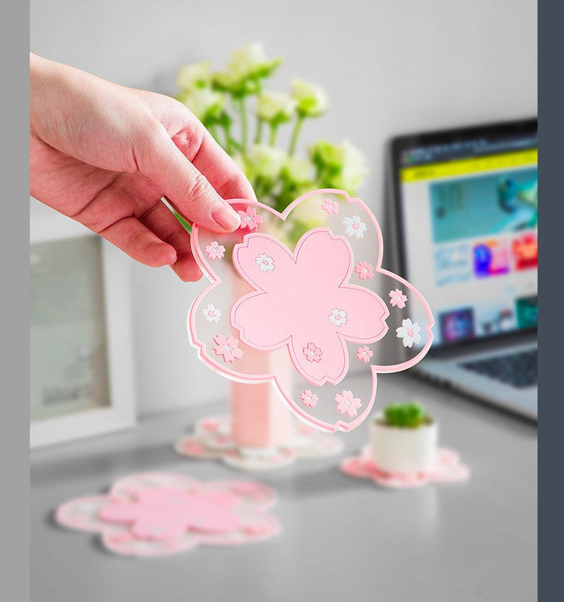 Bulk 3 Pcs PVC Sakura Coasters Cute Non-Slip Washable Silicone Placemat for Party Dining Decor Wholesale