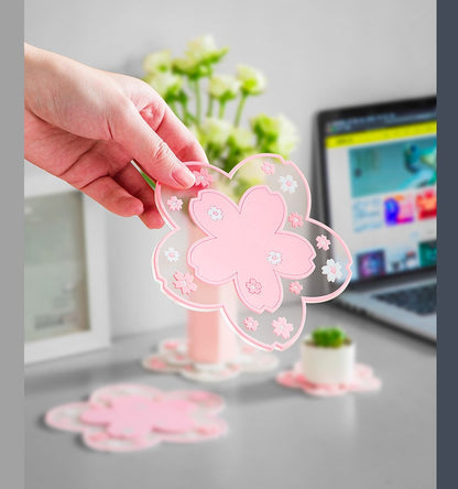 Bulk 3 Pcs PVC Sakura Coasters Cute Non-Slip Washable Silicone Placemat for Party Dining Decor Wholesale