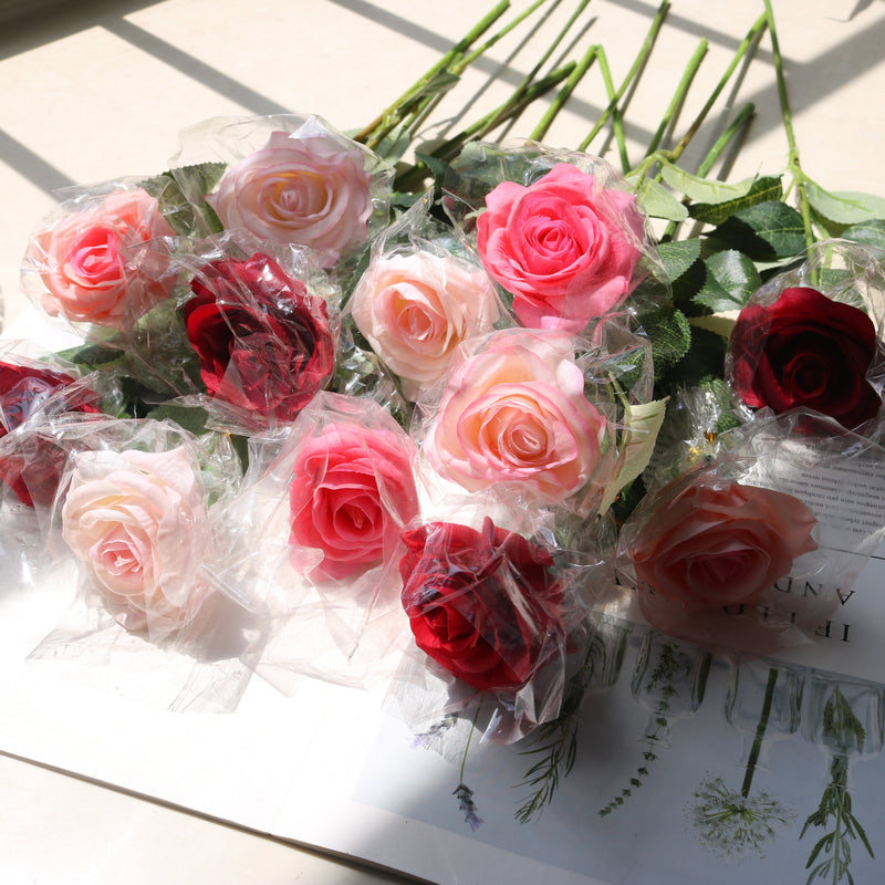 Realistic Silk Rose Bouquet, Set of 10 Stems with 6.5" Blooms, 17" Tall, Wedding & Home Decor, Floral Arrangements