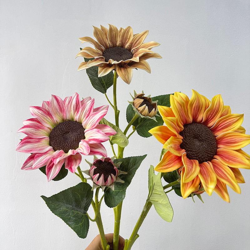 46" Artificial Sunflower Bush with 2 Blooms, Modern Farmhouse Decor for Weddings, Events, and Home Styling