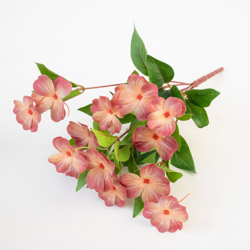 Artificial Impatiens Bouquet with 14 Blooms, Silk-Like Fabric, 16" Height, UV-Resistant for Indoor & Outdoor Use