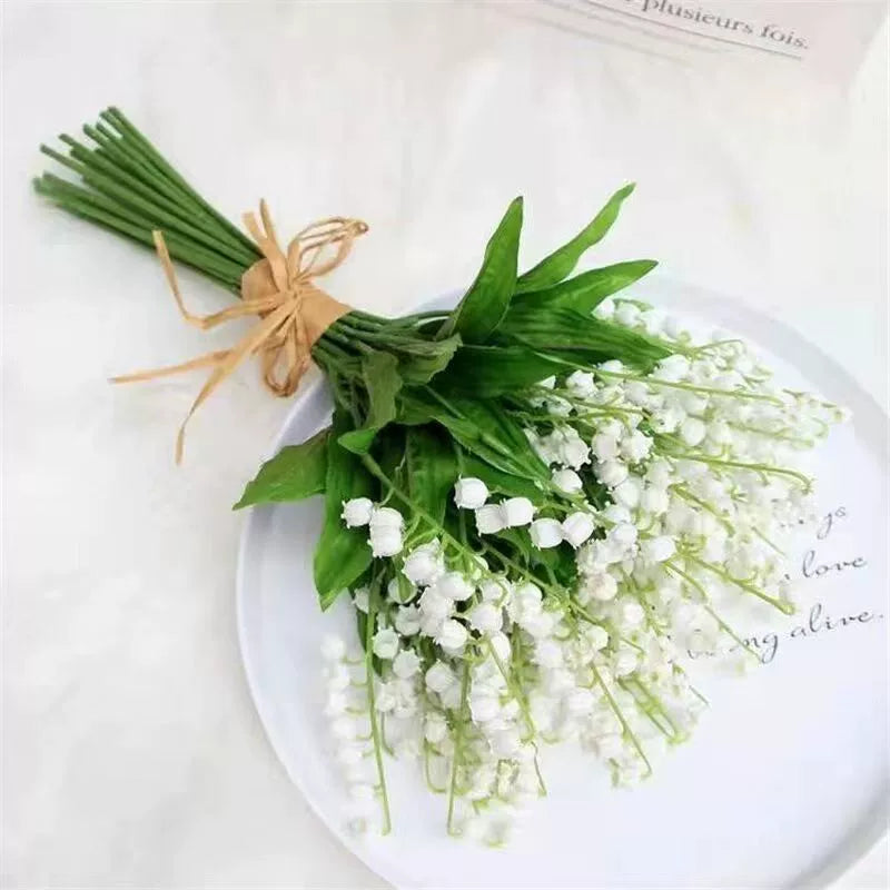 Bulk 12PCS Lily of the Valley Bridal Bouquet UV Resistant Silk Flowers for Outdoor Wedding Arch Spring Mothers Day Decor Wholesale