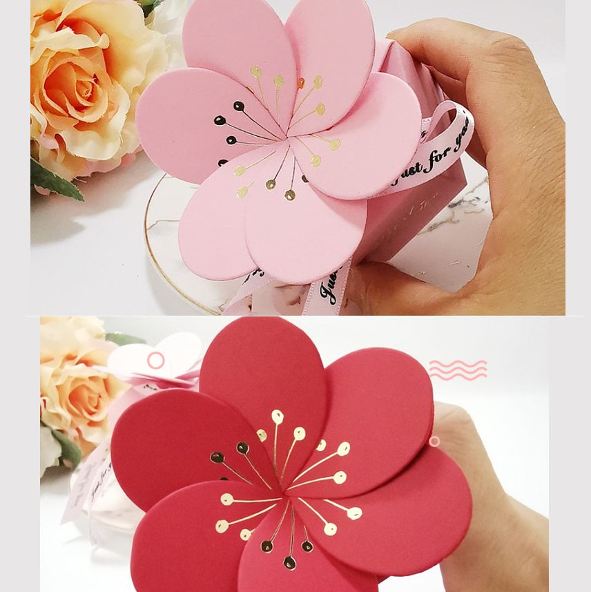 Bulk 50Pcs Party Favor Box Sakura Shaped Gift Box with Ribbons for Themed Party Bridal Shower Wedding Decorations Wholesale