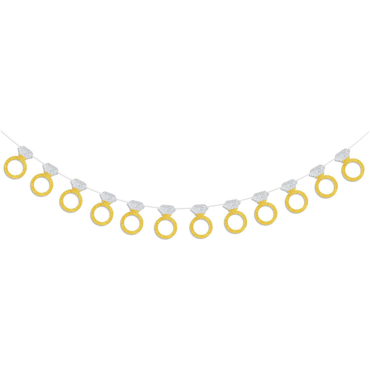 Engagement & Wedding Party Glitter Paper Diamond Ring Banner (16.4ft) - 3-Pack w/ Ribbon & Needle