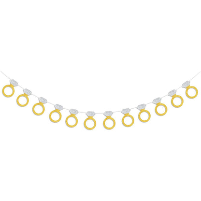 Engagement & Wedding Party Glitter Paper Diamond Ring Banner (16.4ft) - 3-Pack w/ Ribbon & Needle