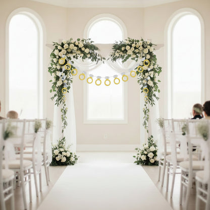 Engagement & Wedding Party Glitter Paper Diamond Ring Banner (16.4ft) - 3-Pack w/ Ribbon & Needle