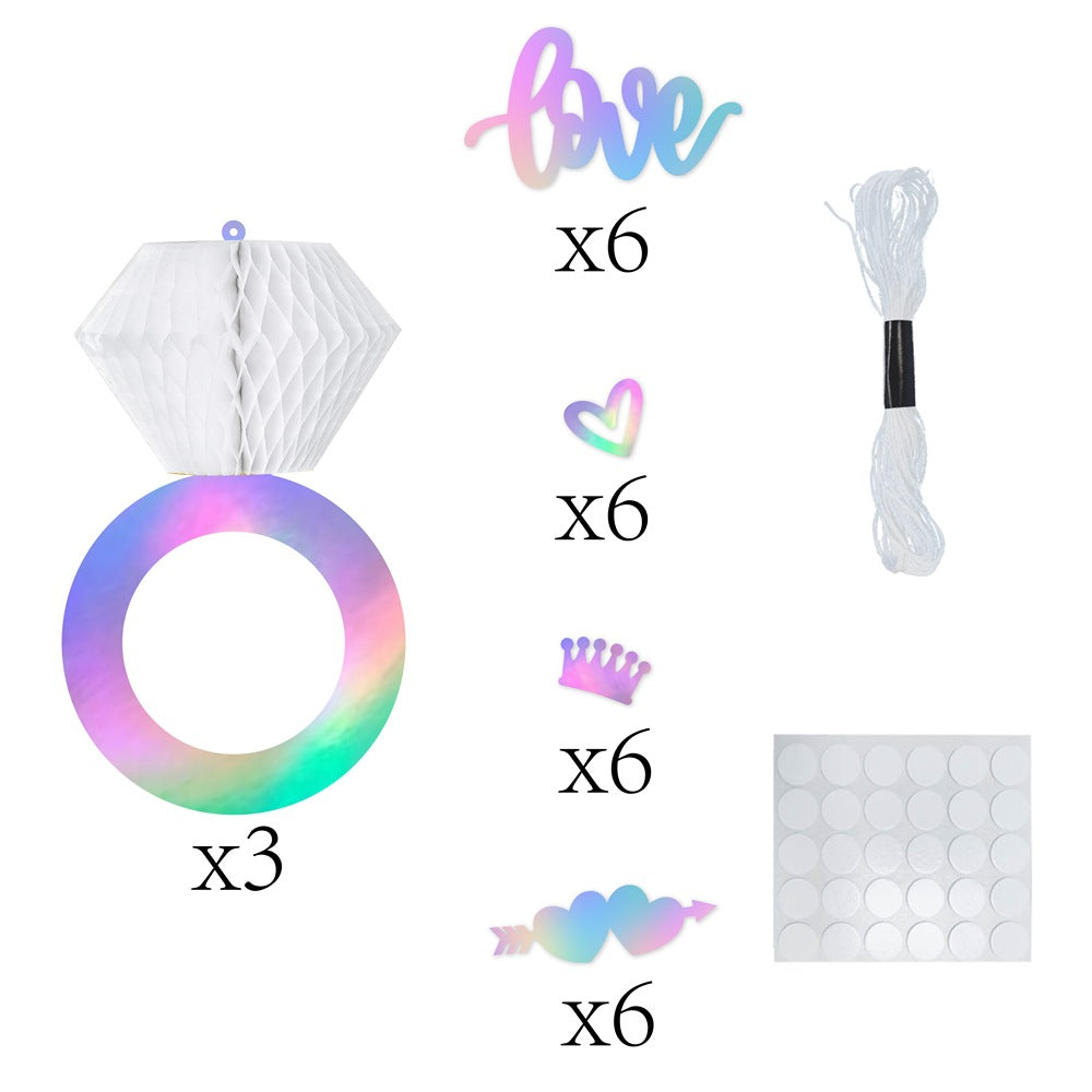 Bachelorette Party Scene Decor Kit - Diamond Ring Honeycomb Hanging Decor for Engagement-Themed Bash Setups