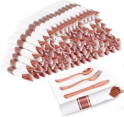 Bulk 10 Packs Pre-Rolled Plastic Disposable Cutlery Set 10 Forks 10 Spoons 10 Knives 10 Napkins Disposable Tableware Wholesale
