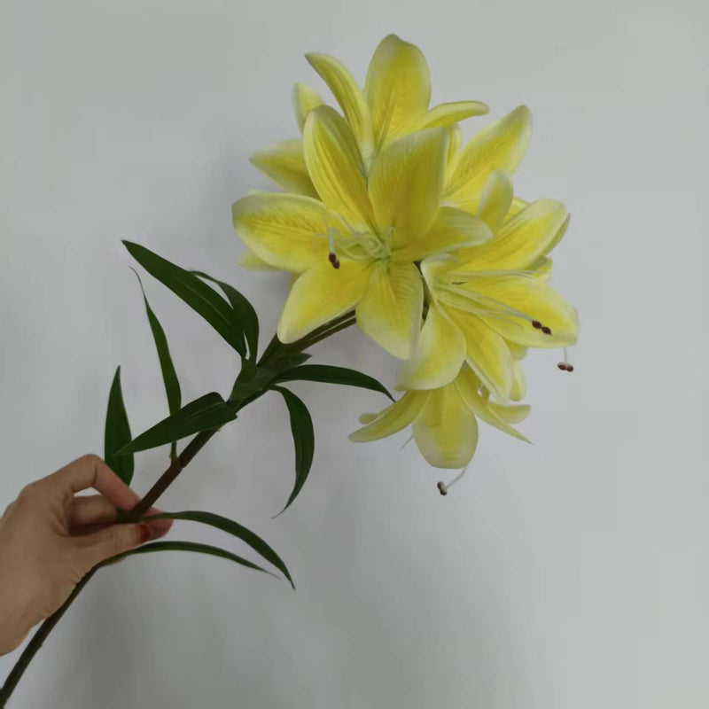 Single Stem Faux Lily with 10 Blooms, 24" Tall, Silk-Like Fabric, for Weddings, Home Decor, and Events
