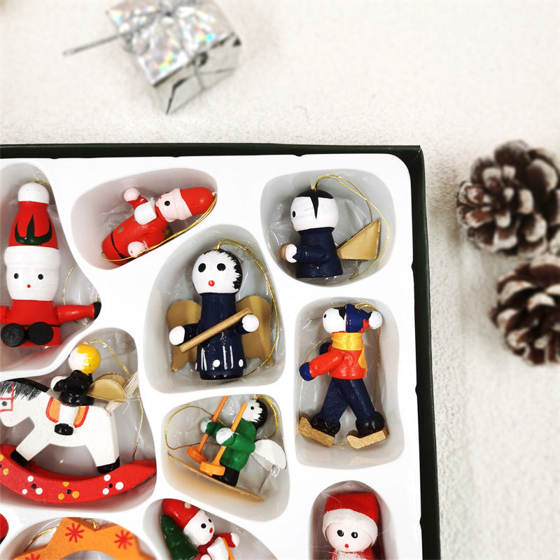 24 Pcs Christmas Wooden Hanging Ornaments Set Bulk Holiday Decorations