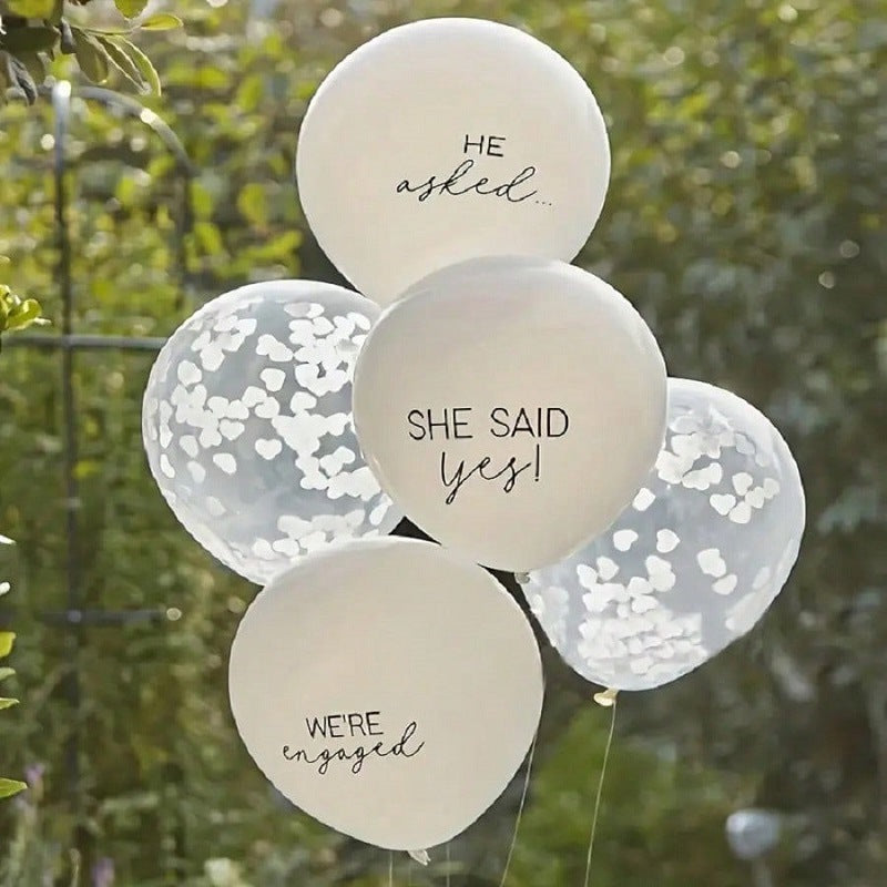 Wedding Engagement Party Balloon Decor (15-Pack 12in) – "He Asked She Said Yes!" Printed Set