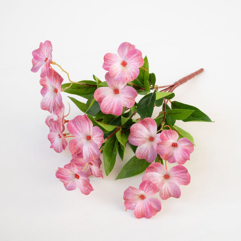 Artificial Impatiens Bouquet with 14 Blooms, Silk-Like Fabric, 16" Height, UV-Resistant for Indoor & Outdoor Use