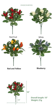 6 Pcs 10 Inch Artificial Holly Berry Bush Shrubs for Christmas Decorations