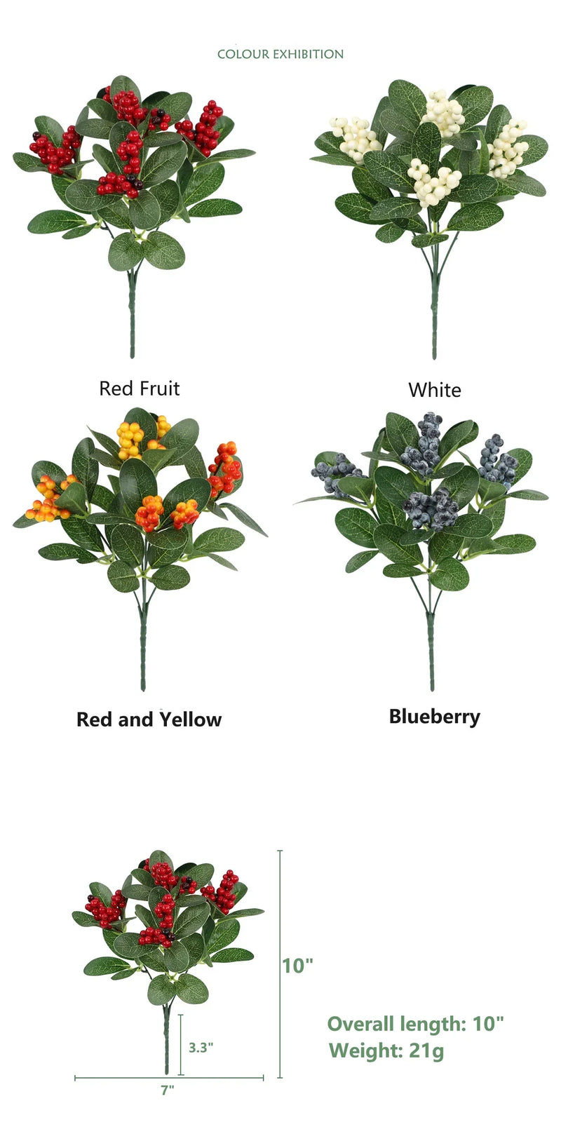 6 Pcs 10 Inch Artificial Holly Berry Bush Shrubs for Christmas Decorations