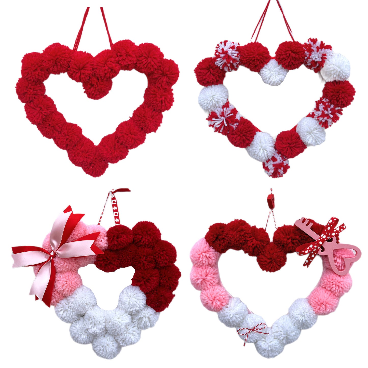 Valentine's Day Pom Pom Heart Wreath - Plush Indoor Decor for Home Proposal & Kids’ Room