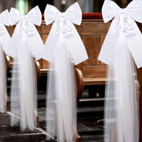 Wedding Ceremony Church Aisle Chair Decor: White Satin Bow with Tulle (15.7, Pack of 4)