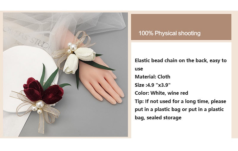 Romantic Marsala Artificial Velvet Tulips Wrist Corsage Bulk Quantity