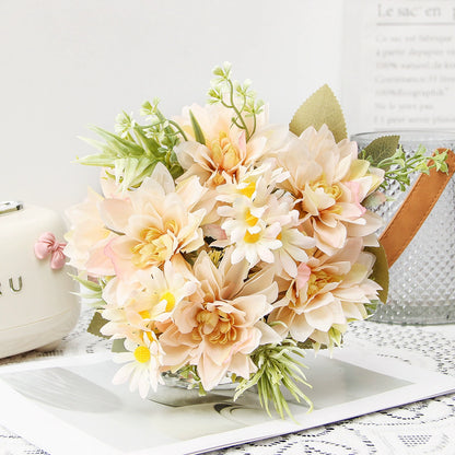 Wedding Floral Backdrop Decor Dahlia Bouquet Kit Silk with Bendable Steel Stems for Venue Styling