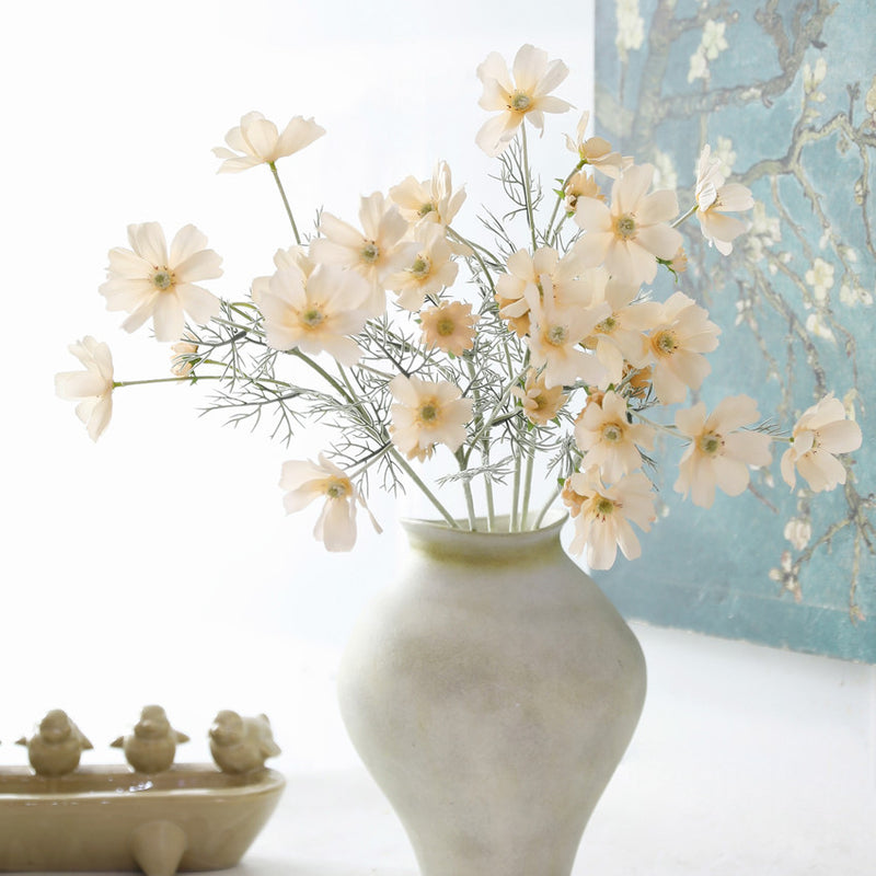 Artificial Cosmos Flower Bush with 6 Blooms, Silk-Like Fabric, 24" Tall, Indoor Decor