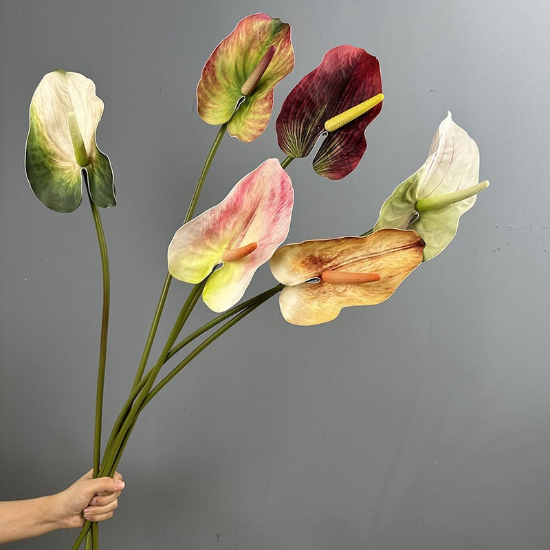 Single Stem Anthurium Artificial Flower, 28" Tall with 5" Bloom, Lifelike Red Flamingo Lily for Home & Event Decor