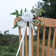 6PCS Wedding Chair Back Flowers Nordic Rustic Artificial Floral Decor with Ribbon for Outdoor Wedding & Photography Props